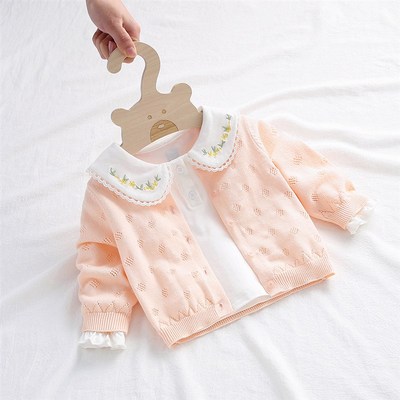 女童针织开衫纯棉百天婴儿小外搭新生婴幼儿外套毛衣空调衫春夏薄