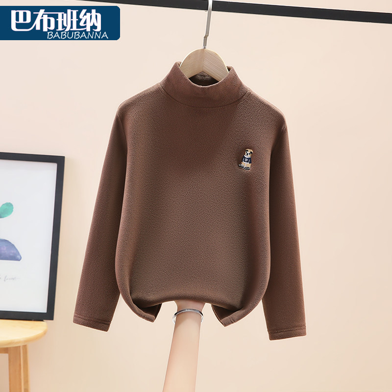 儿童加绒打底衫卫衣高领双面绒男童2023新款冬装大童保暖男孩上衣