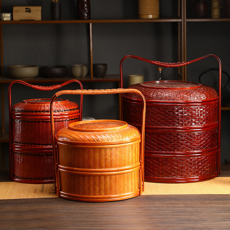 竹编大漆提篮手工复古食盒多层送餐篮果篮收纳筐野餐篮婚庆篮道具,特色手工艺,竹编/竹雕,淘宝优惠券,粉丝福利购,淘宝优惠卷