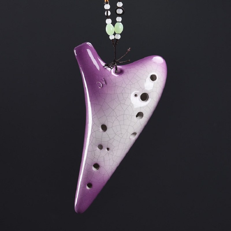 中式白瓷陶笛乐器12孔中音AC调小学生陶笛十二孔初学