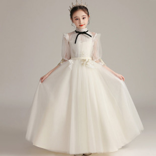 初中生主持人晚礼服女端庄大气学生钢琴演奏比赛演出服中大童生日