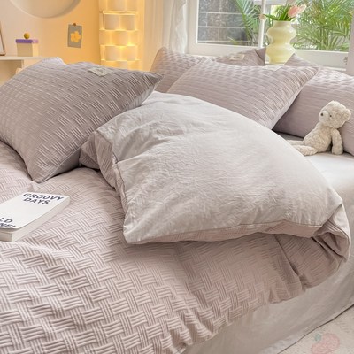 简约泡泡纱床上四件套家用床单非全棉纯棉被套学生宿舍单人三件套