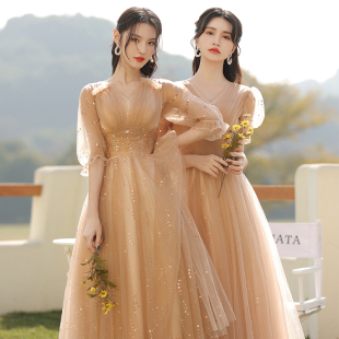 婚礼晚礼服裙女简约大气合唱团礼服 冬季 伴娘服仙气质长款 2021新款