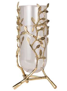 新中式轻奢纯铜玻璃花瓶摆件客厅插花花器电视柜玄关展示架小摆件