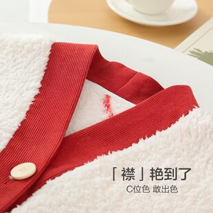 珊瑚绒睡袍女冬季 加厚保暖可爱草莓法兰绒秋冬睡衣浴袍家居服 长款