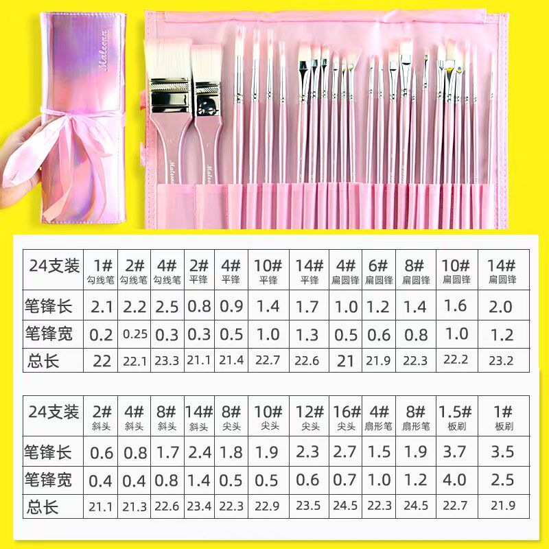 玛琅尼龙水彩笔套装专业美术绘画勾线笔扇形笔板刷平头笔丙烯排笔