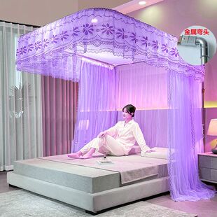 新款2023合金弯头加粗U型导轨蚊帐家用加密加公主风升降轨道纹帐