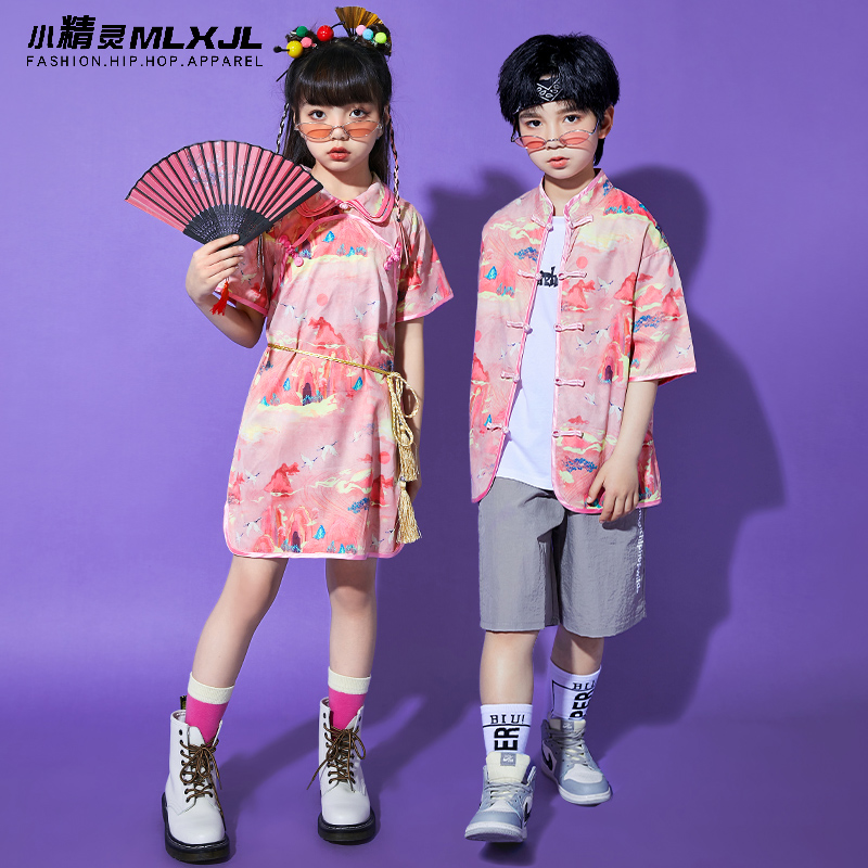 儿童唐装国潮演出服中国风男童汉服小学生啦啦操女童旗袍表演服装