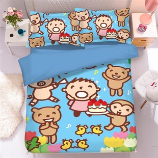 卡通大口仔四件套儿童双人1.5m床上用品学生宿舍被套上下铺三件套