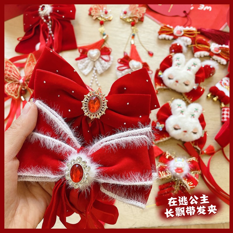 新年发饰儿童古风流苏龙年发夹中国风女童汉服发卡蝴蝶结过年头饰