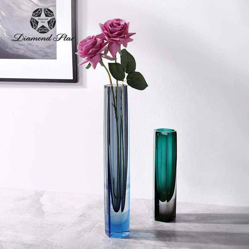 仿水晶小口径高款玻璃花瓶客厅茶几玄关置物架单支插花器