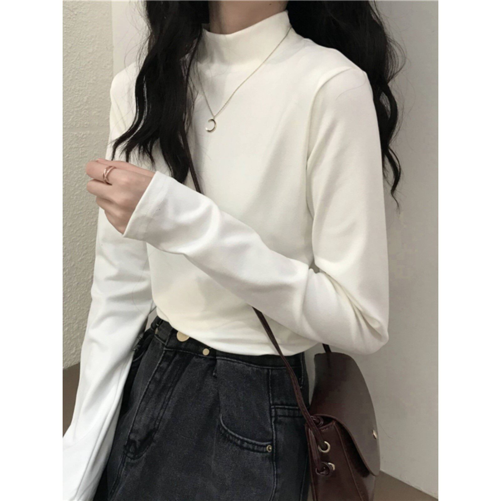 德绒长袖T恤女大童秋冬季初中高中学生加厚内搭半高领打底衫上衣