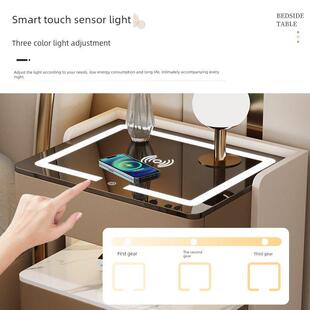 智能床头柜多功能收纳实木轻奢简单现代免安装卧室充电收纳床头柜