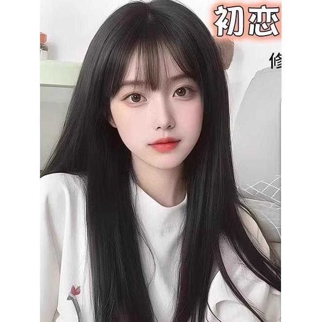 假发妇女长发，刘海，黑色长直发满头洛丽塔自然每日满头满头直发