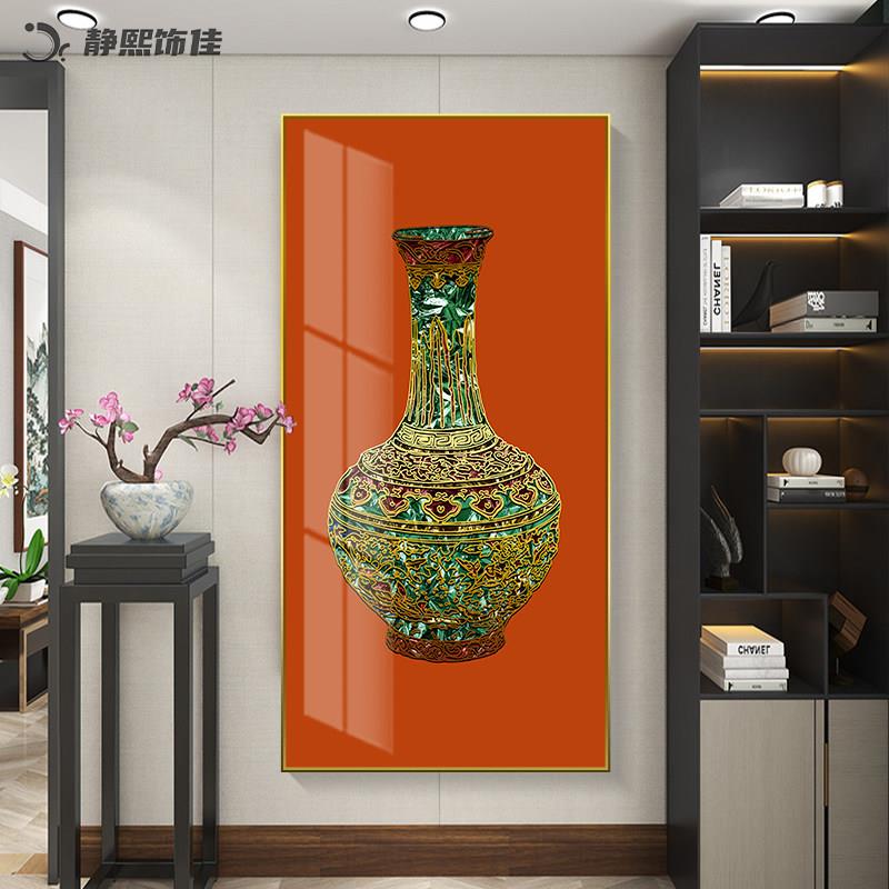 轻奢大气珐瑯彩瓷器花瓶玄关过道装饰壁画新中式高档陶瓷书房挂画