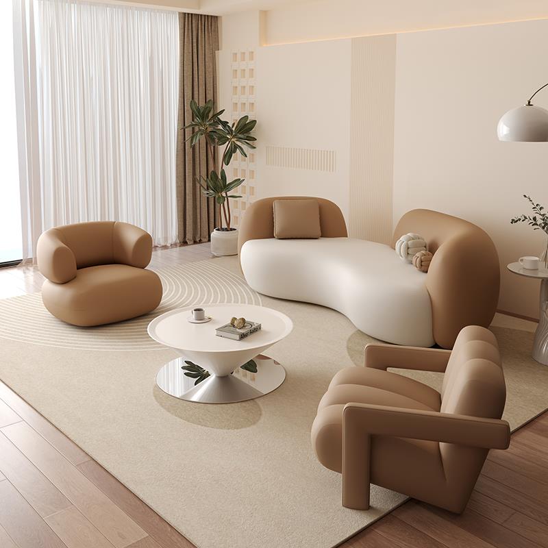 网红异形美容院奶茶服装门店休闲 会客洽谈客厅弧形沙发茶几组合
