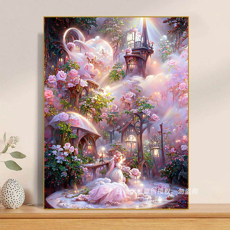 钻石画 画2025新款唯美风景玫瑰城堡手工5d点贴钻十字绣客厅卧室,居家布艺,钻石绣,淘宝优惠券,粉丝福利购,淘宝优惠卷