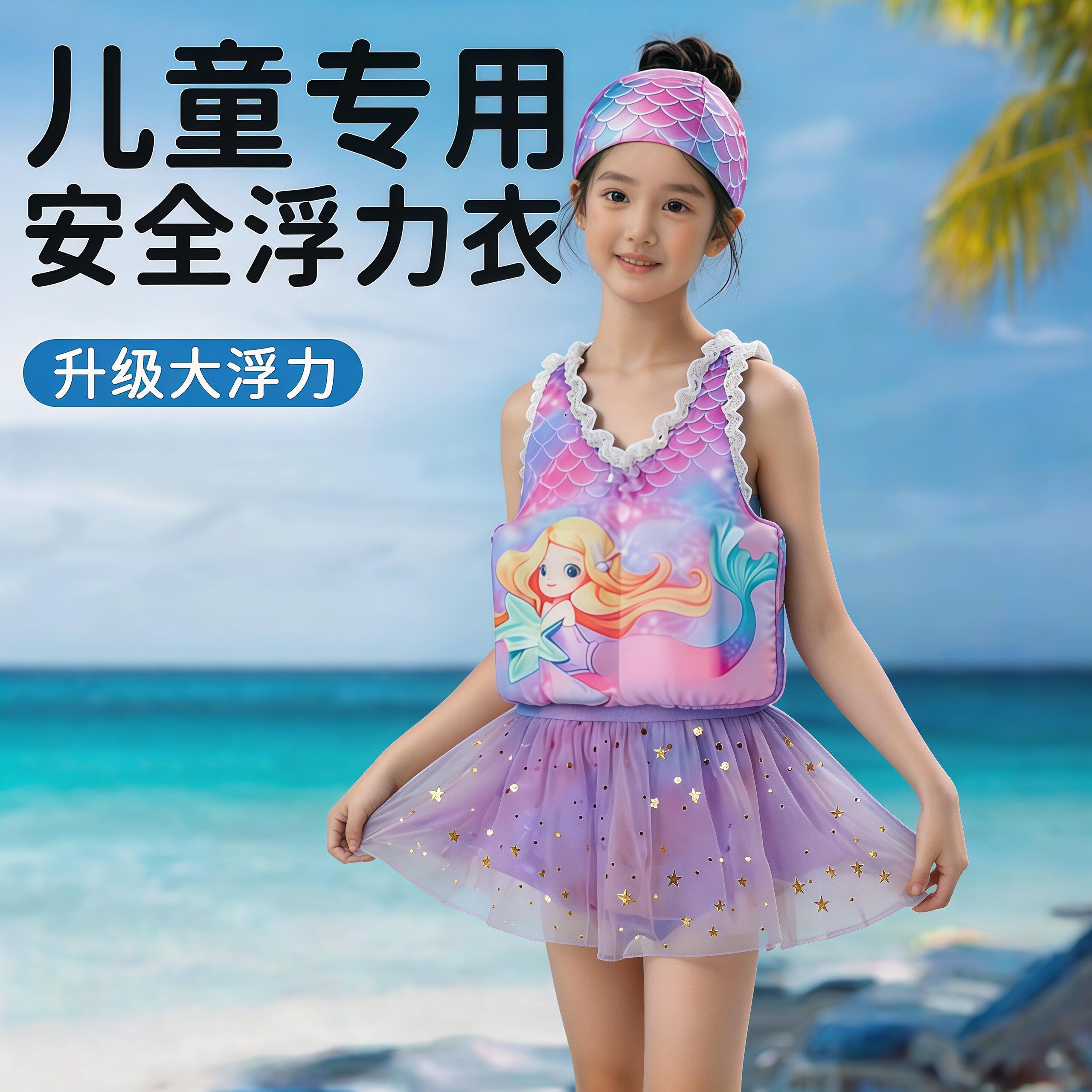 女童宝宝浮力泳衣速干救生衣连体裙式漂浮幼儿小童学游泳装备