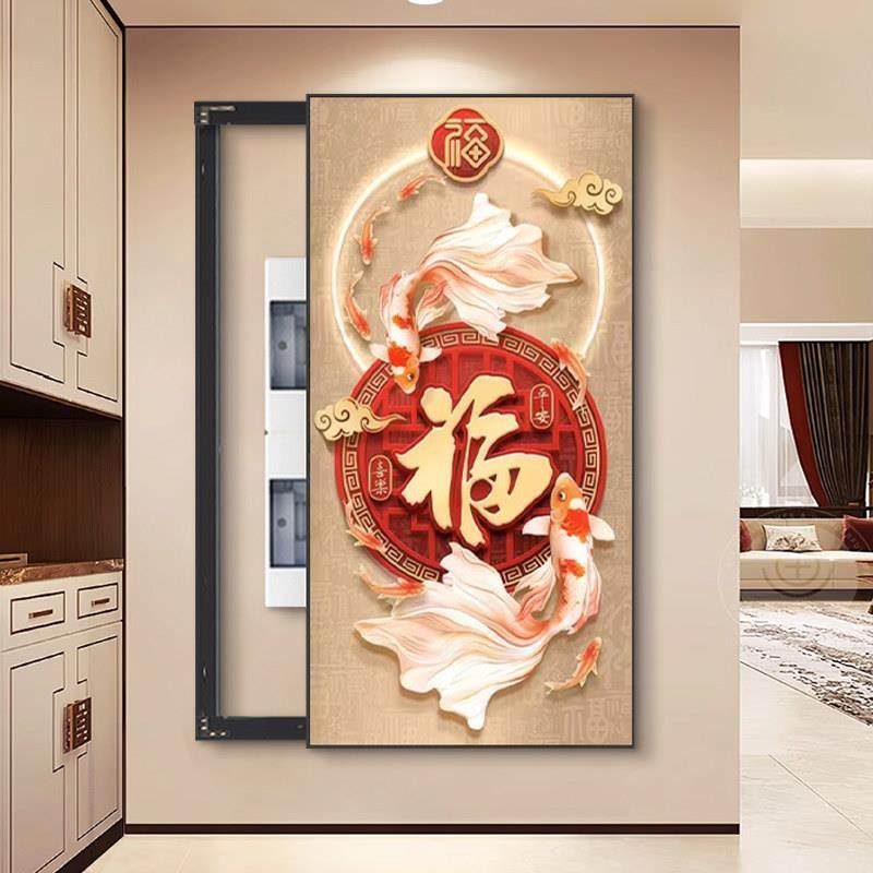 双鱼送财电表箱遮挡装饰画翻盖推拉消防栓壁画弱电盒现代简约挂画,家居饰品,现代装饰画,淘宝优惠券,粉丝福利购,淘宝优惠卷