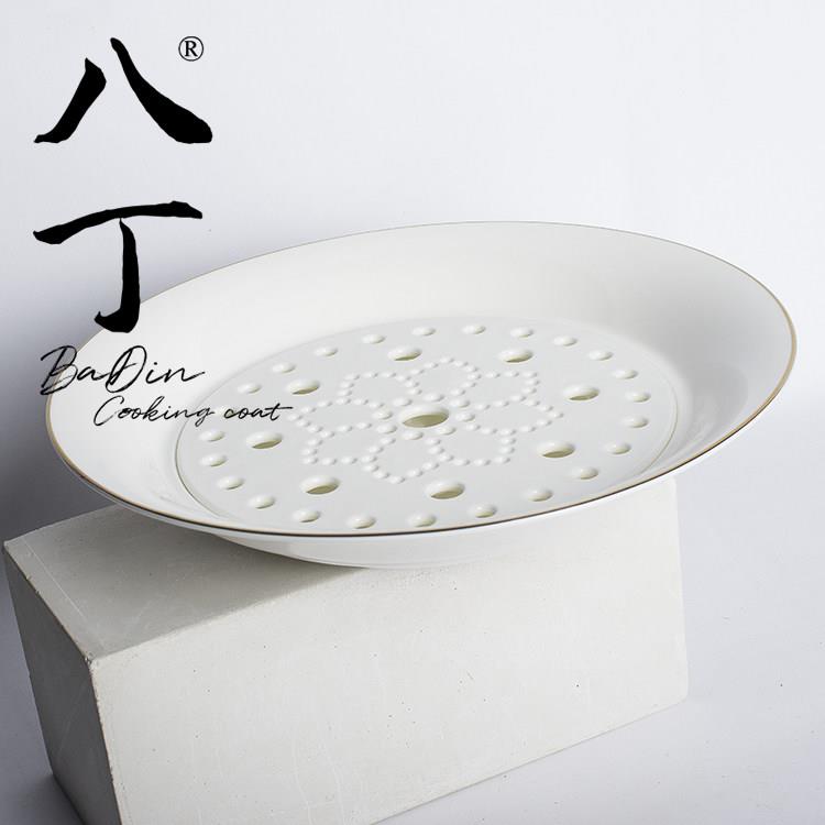 经典简约风金边骨瓷10英寸水饺盘带可沥水盘子可当汤盘使用两用盘