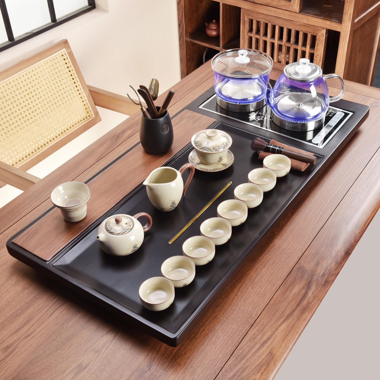 秉纯汝窑茶具套组家用茶盘现代简约功夫陶瓷一体大茶台办公全自动