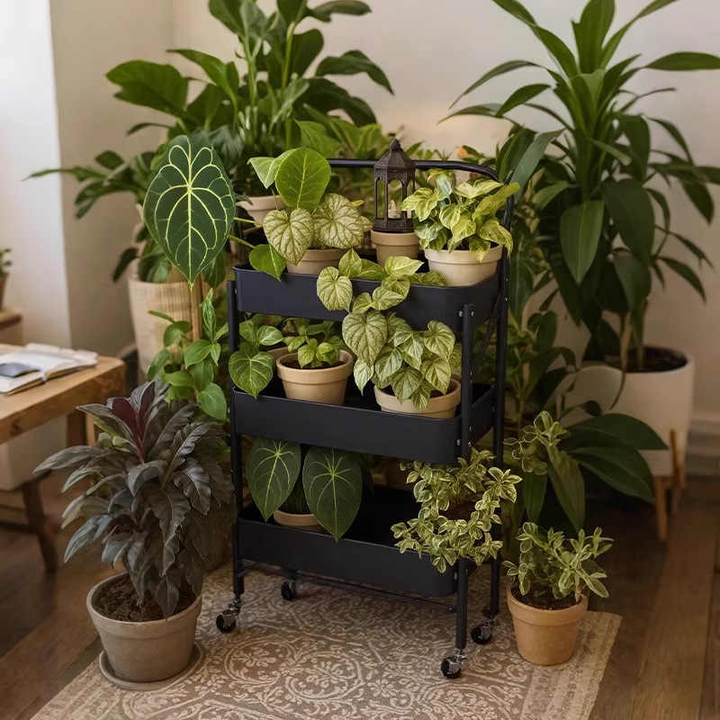 海棠花架置物架可移动小推车植物架子客厅阳台落地式收纳架花盆架