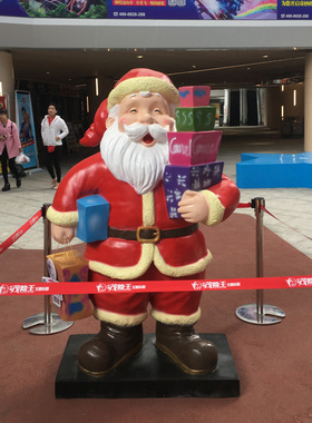 圣诞节主题美陈装饰雕塑 玻璃钢商场圣诞老人卡通公仔厂家
