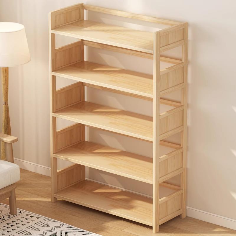 全实木书架简易置物架落地家用客厅厨房多层收纳架子展示储物书柜