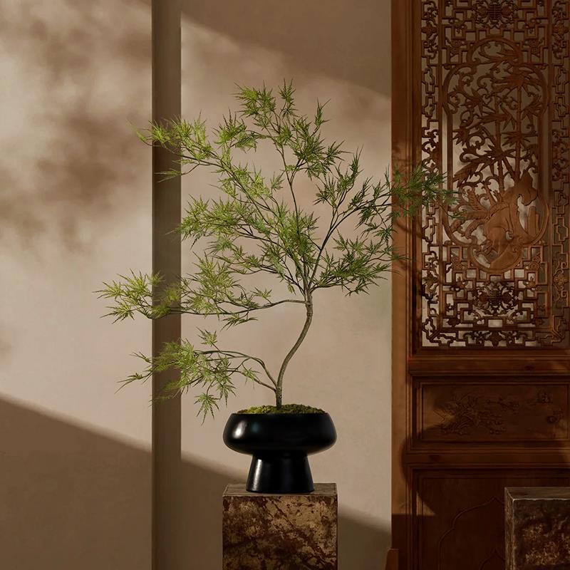 仿真绿植羽毛枫高端仿生植物侘寂风桌面盆景新中式盆栽装饰摆件