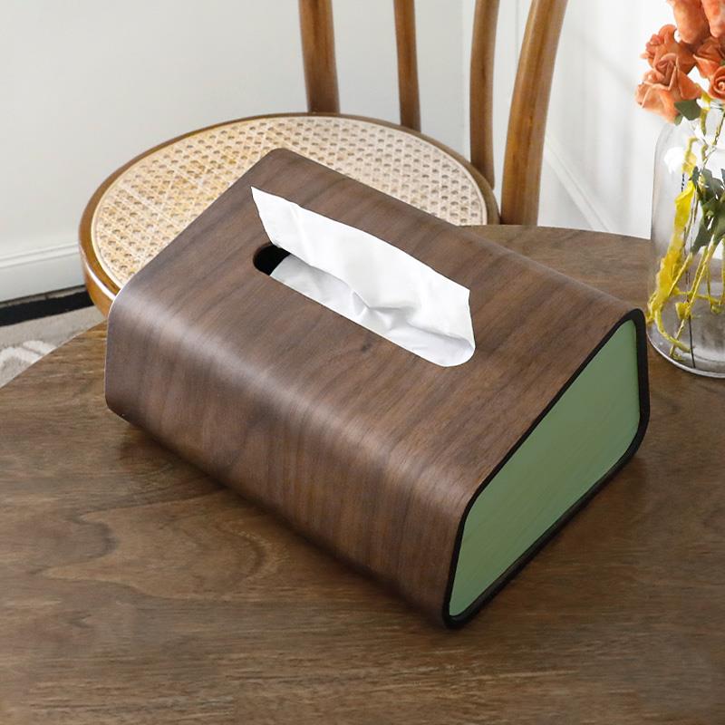 胡桃木色实木客厅高级感纸巾盒家用纸盒收纳新中式茶几创意抽纸盒