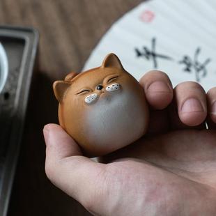 手工陶瓷紫砂茶宠可爱创意盖置功夫茶具摆件家用客厅茶道可养猫咪