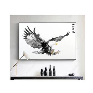 老鹰水墨画鹏程万里雄鹰展翅客厅茶室挂画书房背胶画芯鹰击长空画