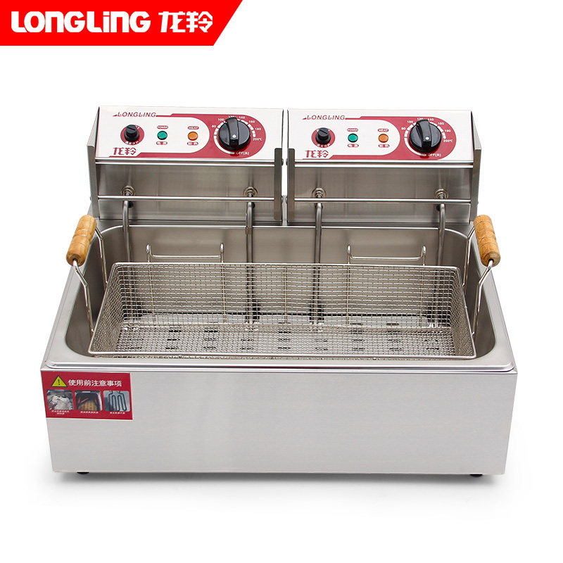 龙羚电油炸锅电炸炉商用单缸双缸不锈钢大容量鸡翅排油薯条电炸机