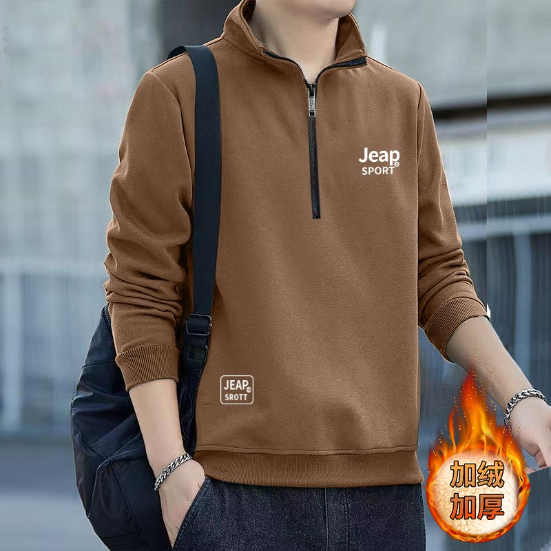 卫衣男冬季保暖休闲t恤男长袖立领打底衫上衣加绒加厚新款半拉链