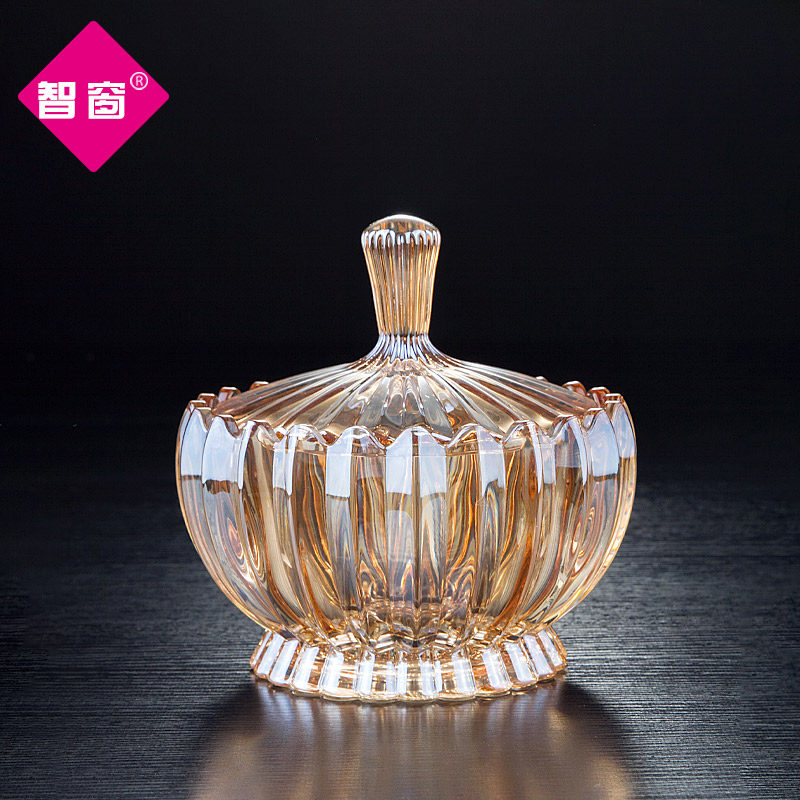 家用无铅水晶玻璃水果盘欧式客厅干果盘创意高脚带盖果盘茶几