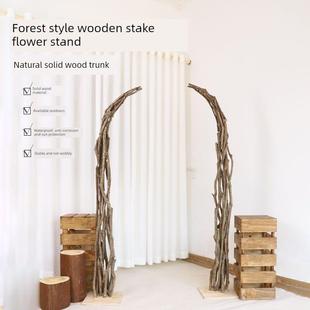 森系木架月牙分体户外草坪婚礼开业弧形装饰花架木质拱门花门架子