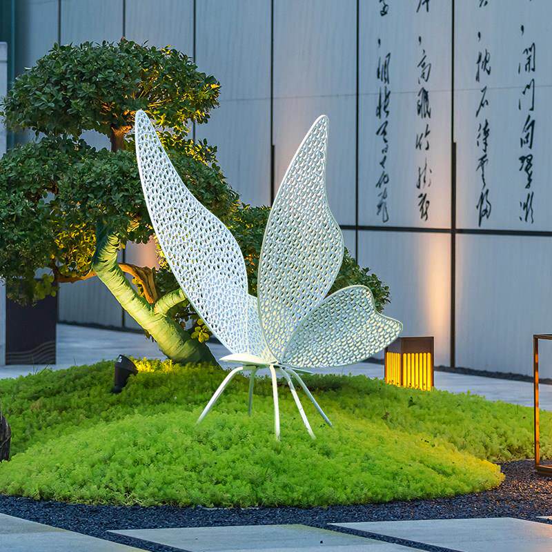 室外不锈钢创意镂空蝴蝶雕塑户外园林庭院落地铁艺动物摆件装饰品