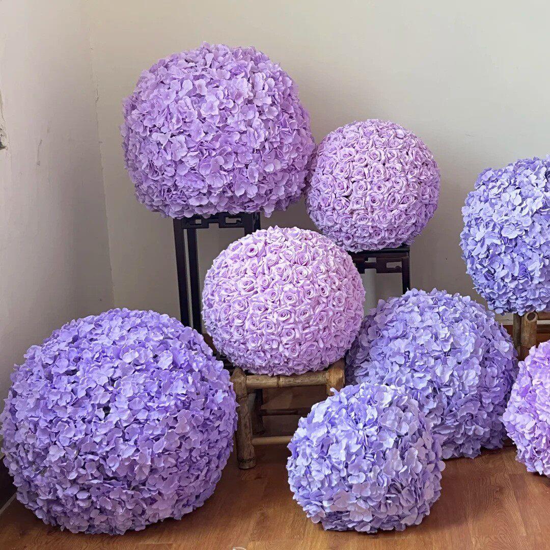 高端紫色花球圆形仿真花婚礼装饰悬挂泡沫花球婚庆背景花艺挂件