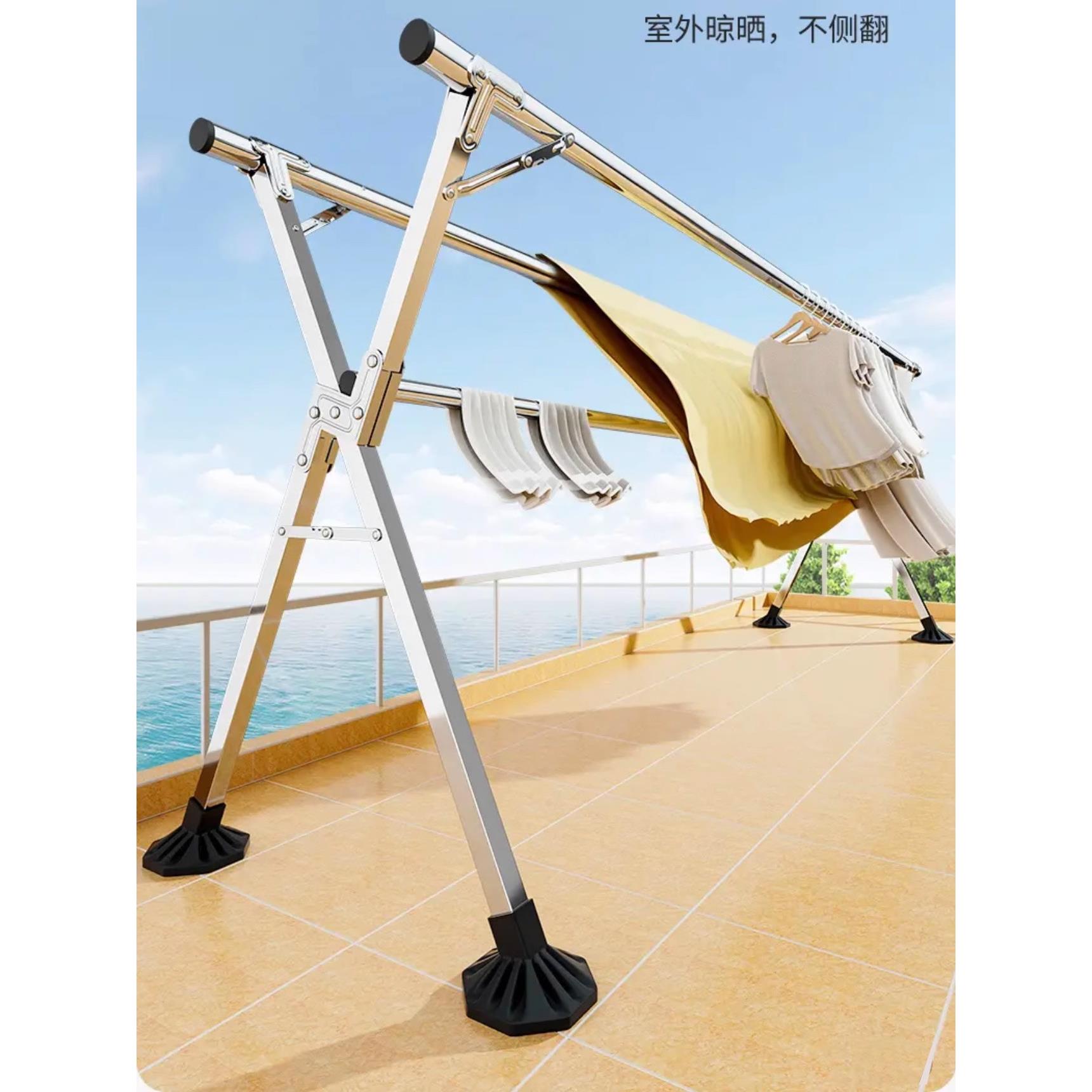 不锈钢伸缩晾衣架家用阳台落地式室内可折叠晾衣杆户外晾衣被制品