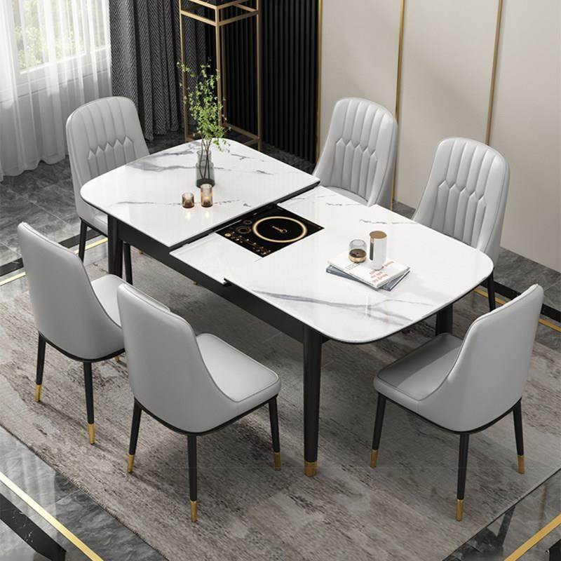 岩板餐桌椅组合现代简约家用小户型带电磁炉可折叠伸缩实木吃饭桌,住宅家具,岩板餐桌,淘宝优惠券,粉丝福利购,淘宝优惠卷