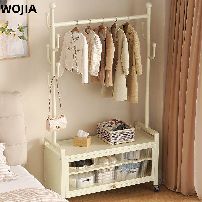 沃甲简易耐用衣帽架落地衣架加粗可移动晾衣架收纳柜挂衣架二合一