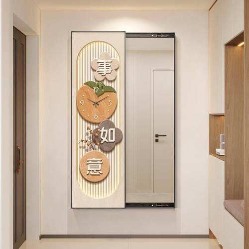 推拉隐藏式全身镜挂画隐形暗藏式全身镜装饰画玄关画带镜子带时钟