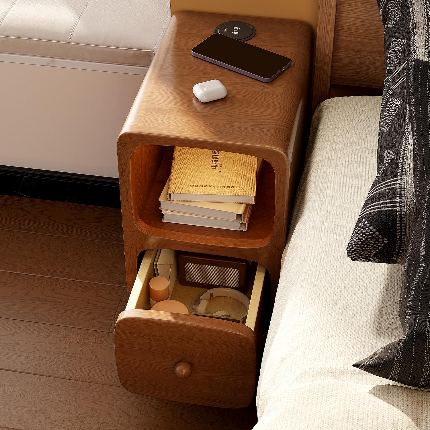 实木床头柜卧室迷你小型极窄带灯床边柜30cm超窄柜子极窄置物架子