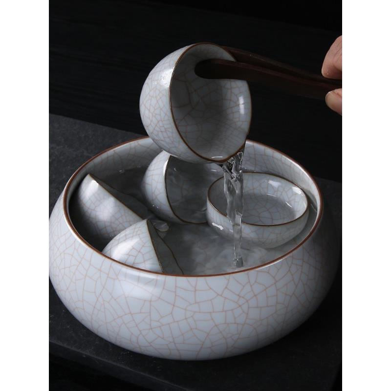 凝香阁 茶养开片月白汝窑圆满茶洗 家用功夫茶具配件大号陶瓷水洗