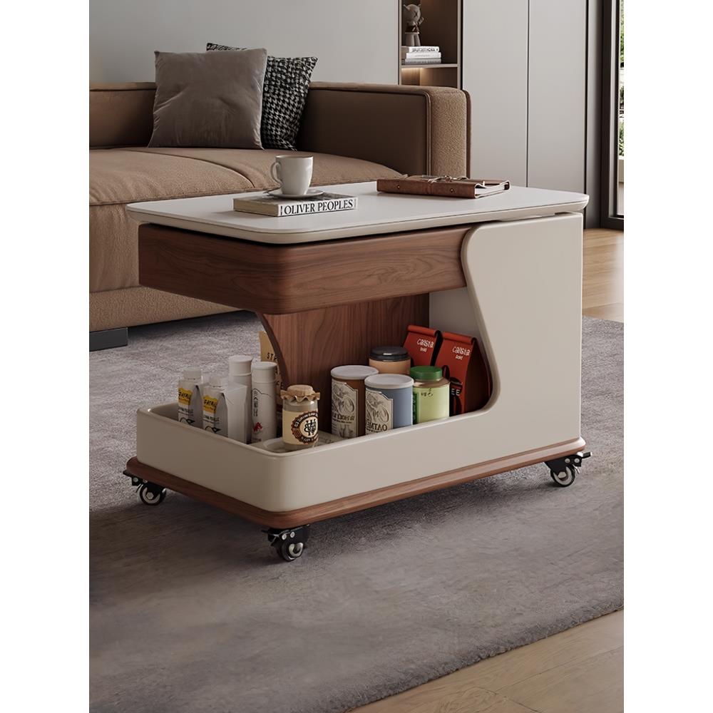 百艺百沙发边几茶几客厅阳台移动轻奢岩板可升降茶几小户型边几