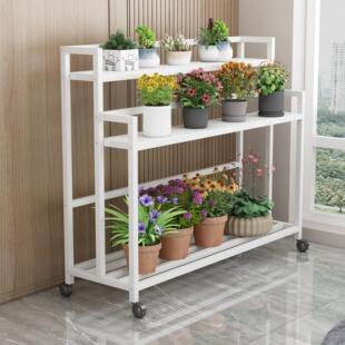 阳台铁艺花架可移动带轮子花盆架加高大花盆摆放架两层多层花架子