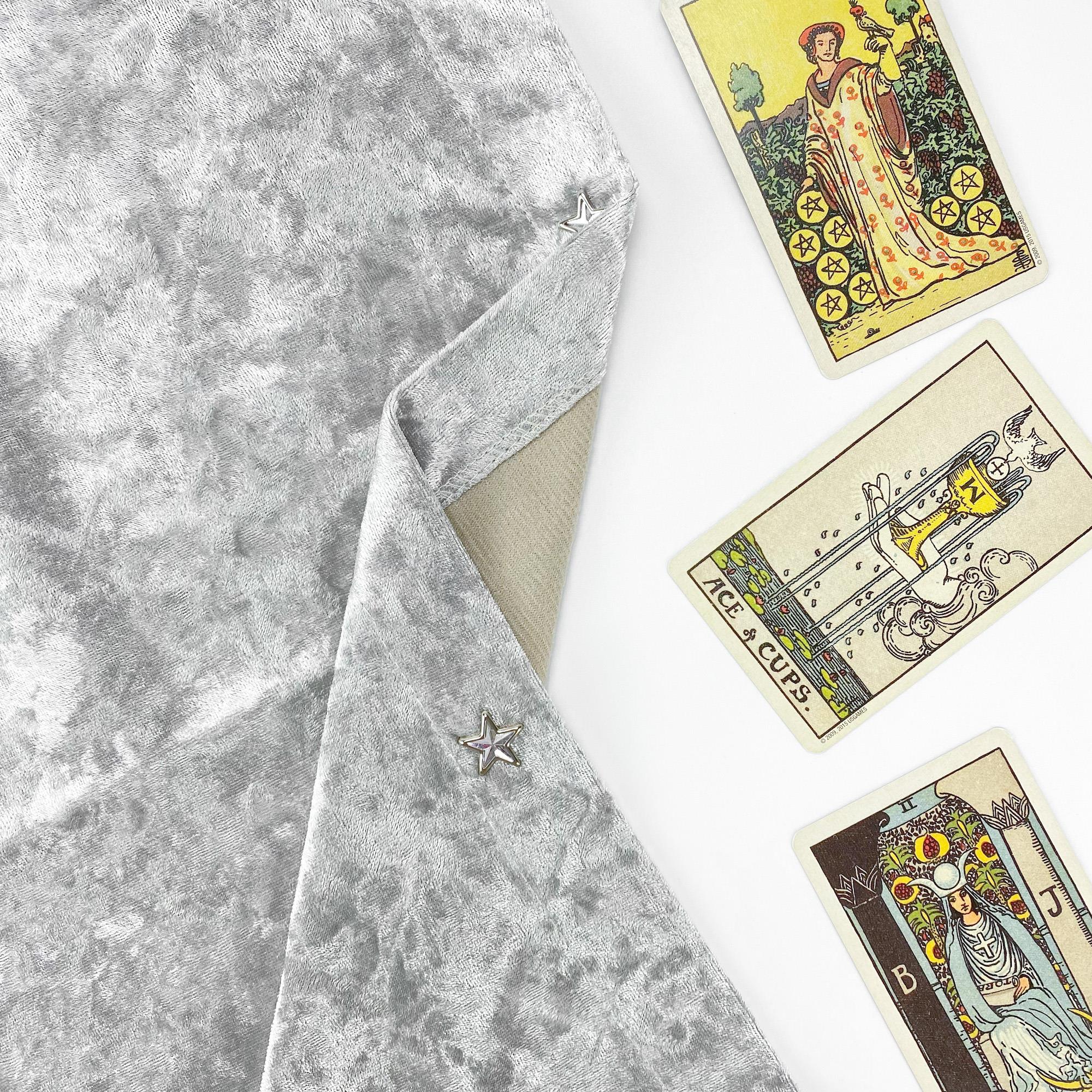 高级灰五角星塔罗牌桌布塔罗师使用晶钻五角星镶边钻石绒面OH卡
