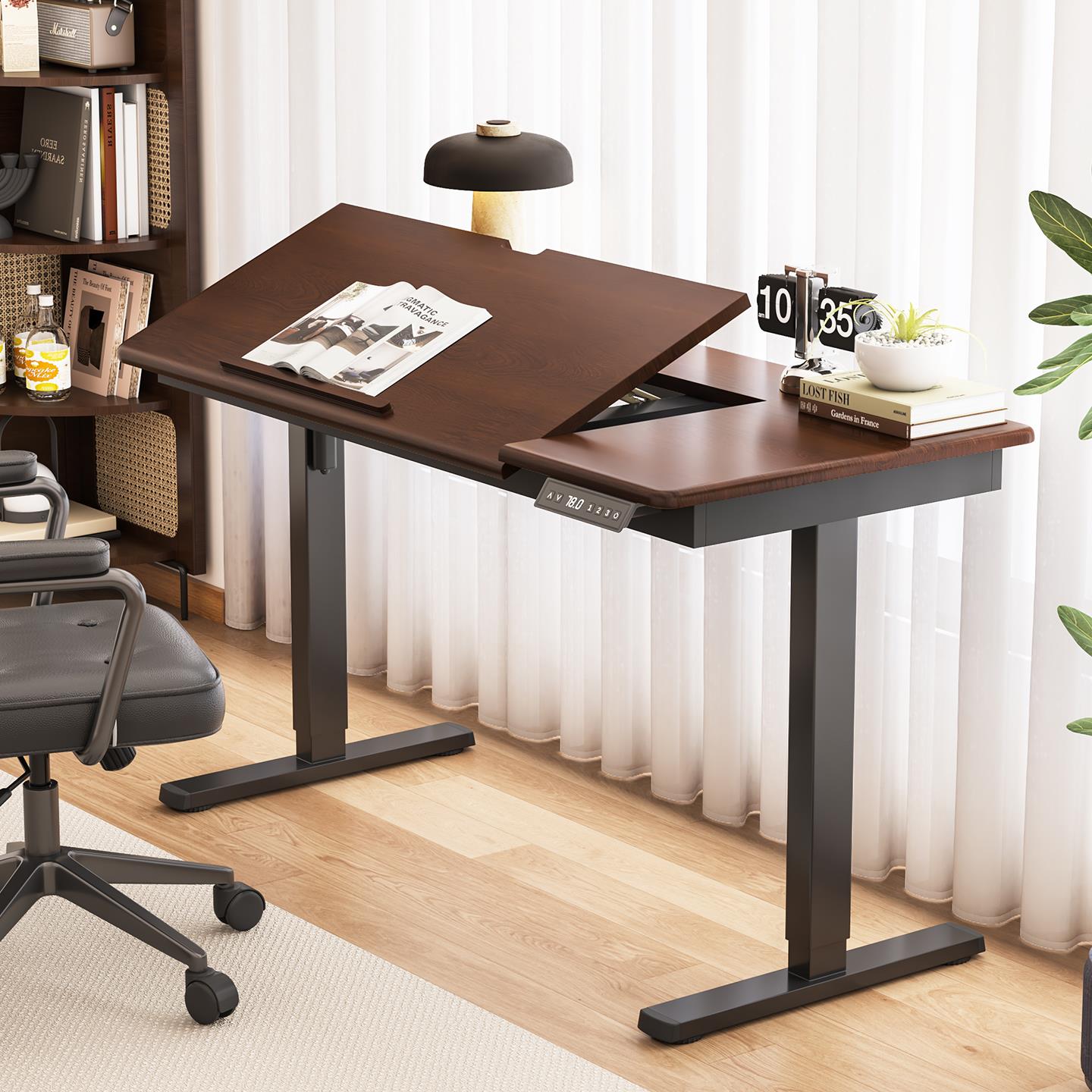 电动升降书桌绘画画桌子可翻转倾斜办公桌站立式工作台家用电脑桌