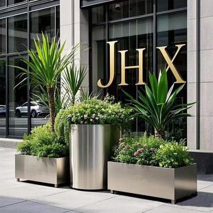 户外不锈钢花箱定制金属铁艺广场成品移动树池花坛组合长方形花箱