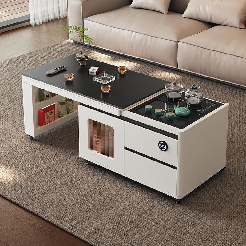 功夫茶几家用泡茶现代简约客厅高级升降可移动岩板多功能小桌边柜